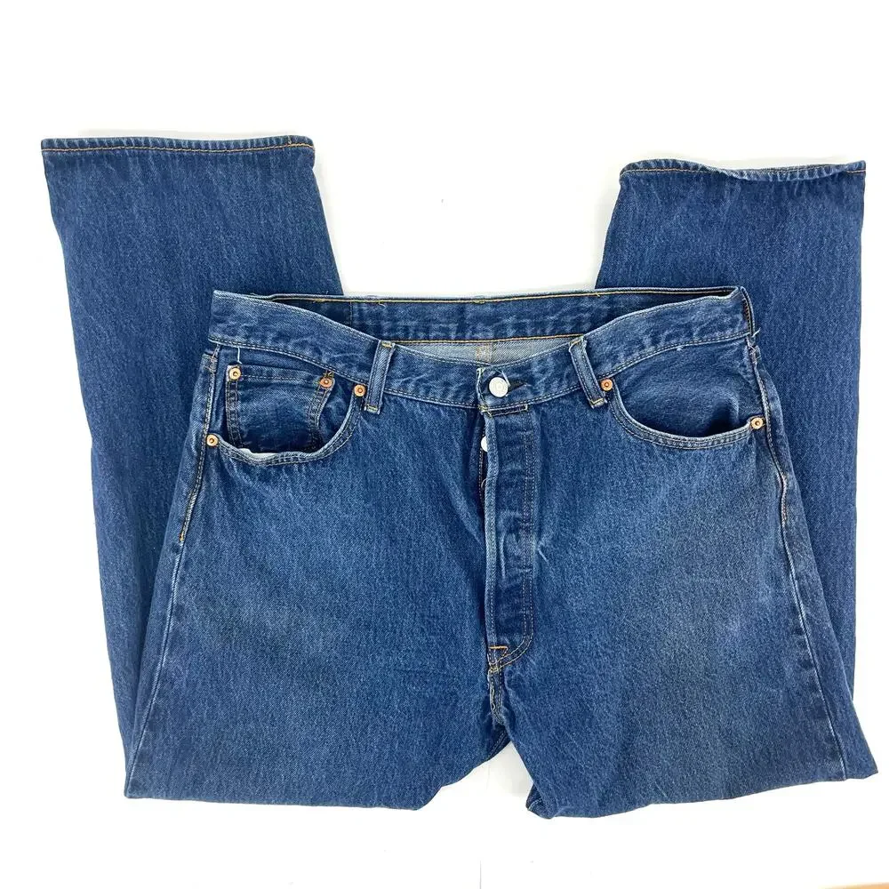 Levi's‎ 501 Men's Blue Denim Button Fly Jeans 38/27 Relaxed Classic Fit
